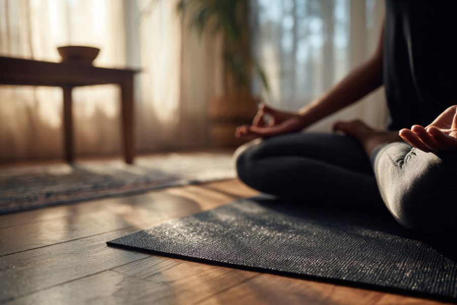Person meditating on their off day